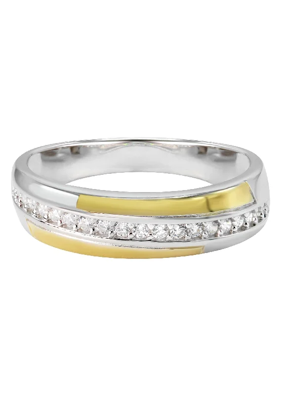 Mens Silver CZ Gold Wedding Band | Appx 3.8 Grams