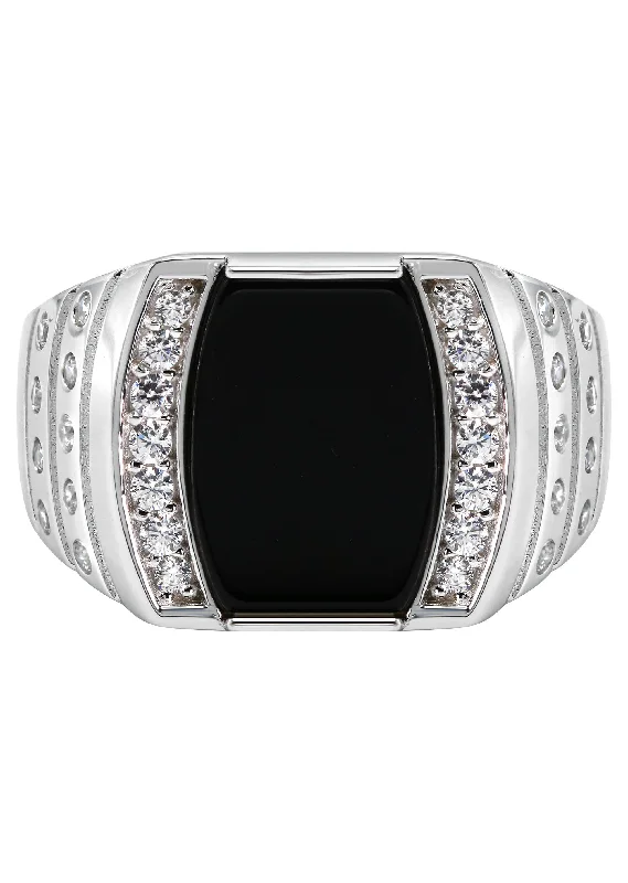 Mens Silver CZ Onyx Ring | Appx 6.7 Grams