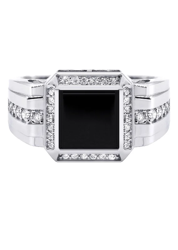 Mens Silver CZ Onyx Ring | Appx 7.6 Grams