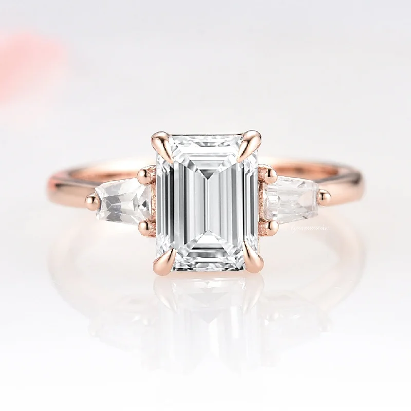 Timeless Beauty, Unbeatable Deals – Jewelry Sale On Emerald Cut Moissanite Engagement Ring- 14K Solid Rose Gold