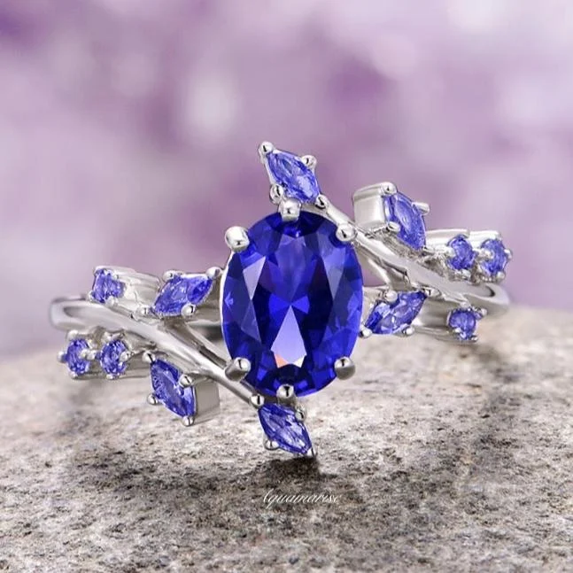 Upgrade Your Jewelry Collection For Less Cornflower Sapphire Leaf Ring- 14K White Gold Upgrade Your Jewelry Collection For Less Cornflower Sapphire Leaf Ring- 14K White Gold