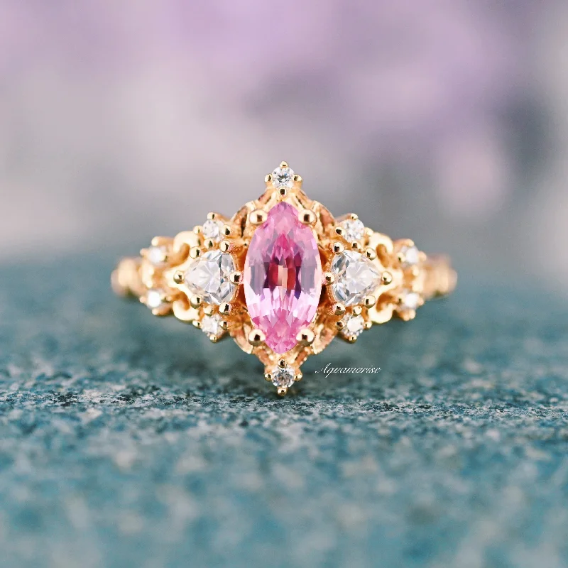 Unmissable Jewelry Clearance – Final Reductions Elain Pink Sapphire Fairy Leaf Engagement Ring- 14K Solid Yellow Gold Unmissable Jewelry Clearance – Final Reductions Elain Pink Sapphire Fairy Leaf Engagement Ring- 14K Solid Yellow Gold
