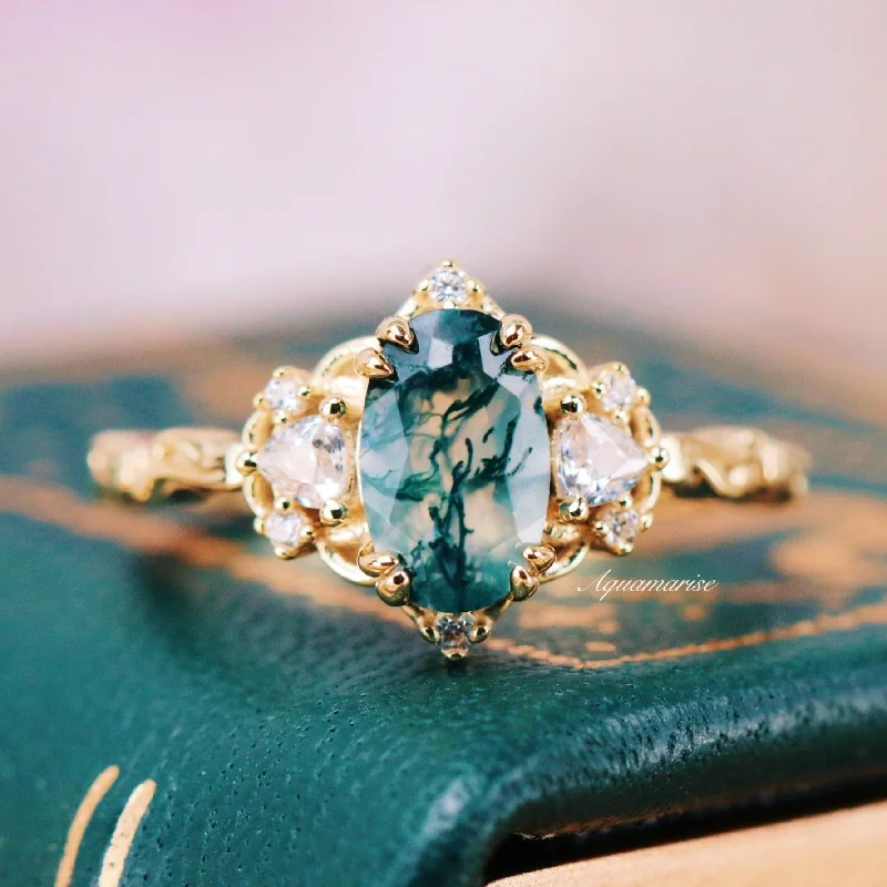 Stunning Jewelry At Even More Stunning Prices Esme Green Moss Agate Fairy Ring- 14K/18K Solid Yellow Gold