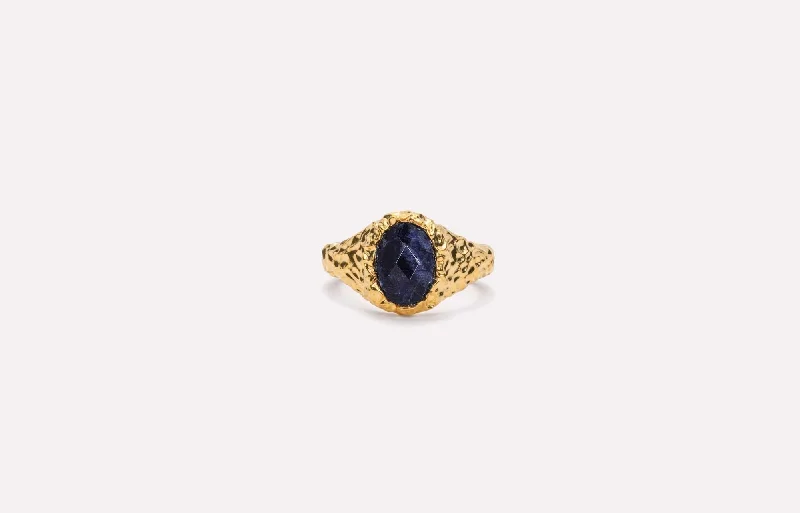 Luxury Jewelry Sale – Elegant Styles At Unbeatable Prices IX Crunchy Ornate Blue Sodalite Signet Gold Plated Ring