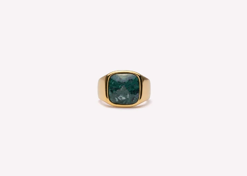 IX Cushion Marble Gold Plated Signet Ring