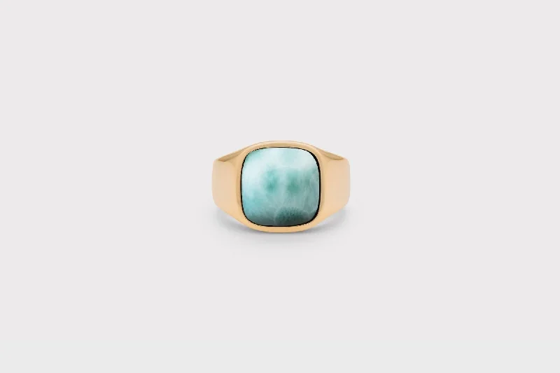 Exclusive Jewelry Bundles At Discounted Prices IX Cushion Larimar Signet Gold Plated Ring