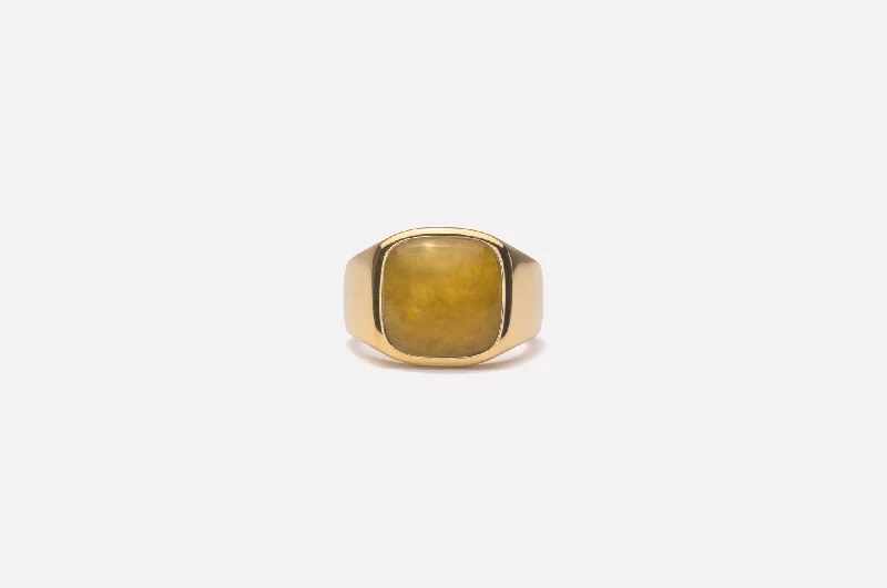 Personalized Jewelry At Special Discount Rates IX Cushion Signet Adventurine Gold Plated Ring