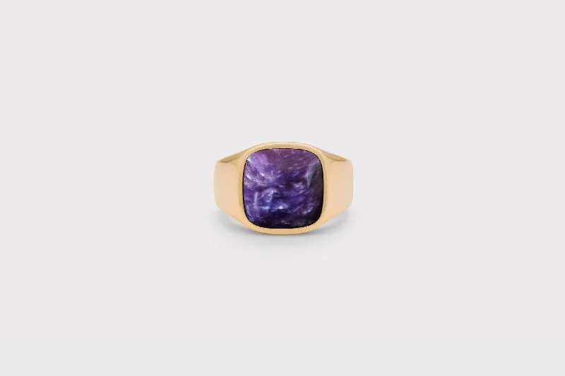 Shop Trending Jewelry With Exclusive Savings IX Cushion Signet Charoite Gold Plated Ring