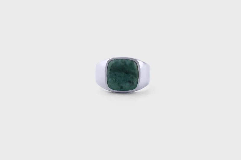 IX Cushion Marble Silver Signet Ring