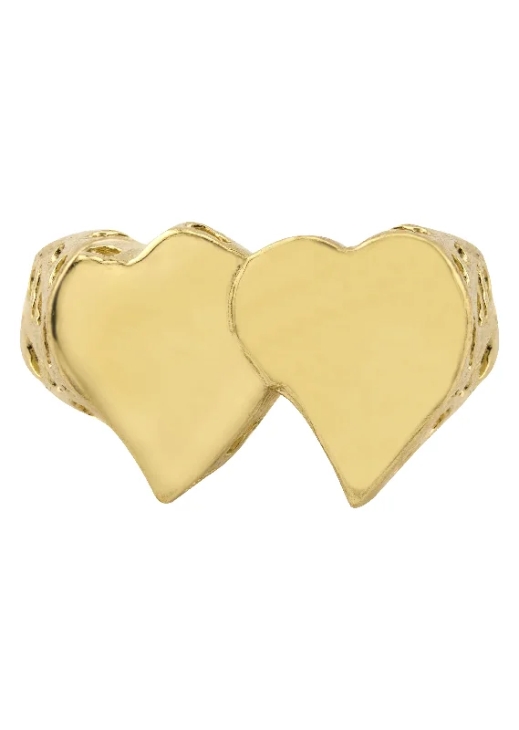 Mens Hearts Signet Ring - 10K Gold | 7 Grams