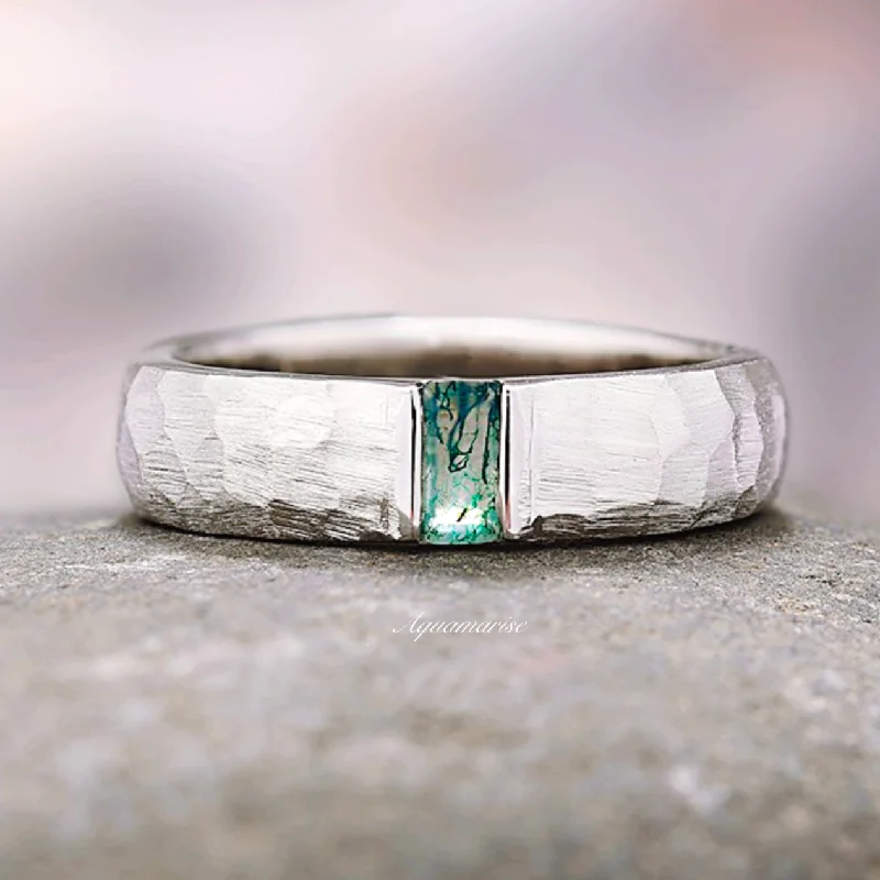 Jewelry Sale Bonanza – Grab Your Sparkle Now Hammered Moss Agate Wedding Band- 14K White Gold Jewelry Sale Bonanza – Grab Your Sparkle Now Hammered Moss Agate Wedding Band- 14K White Gold