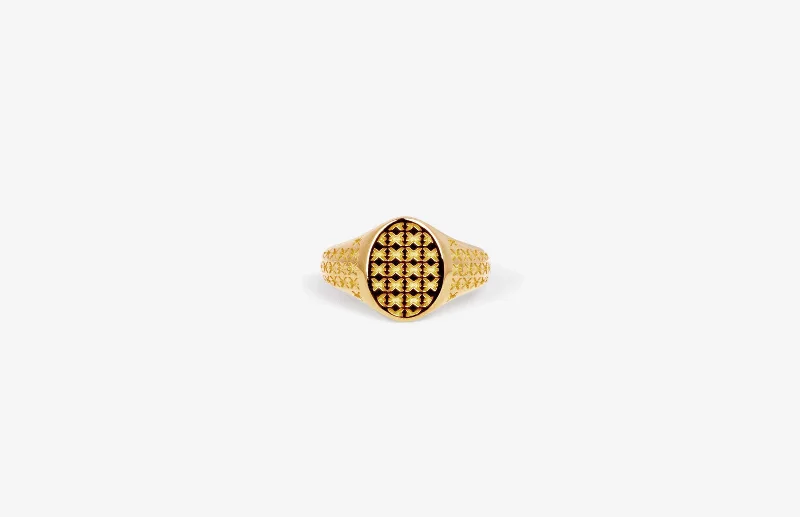Premium Jewelry At Special Low Prices For A Limited Time IX Mini Oval Logo Signet Gold Plated Ring