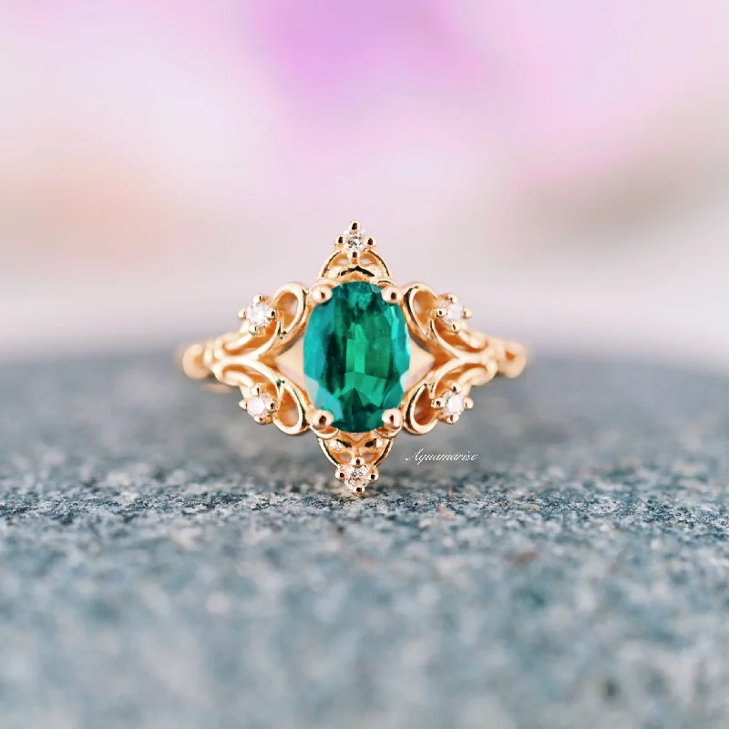 Sparkle On A Budget – Fine Jewelry For Less Maeve Emerald Ring- 14K Solid Yellow Gold Oval Fairy Engagement Ring