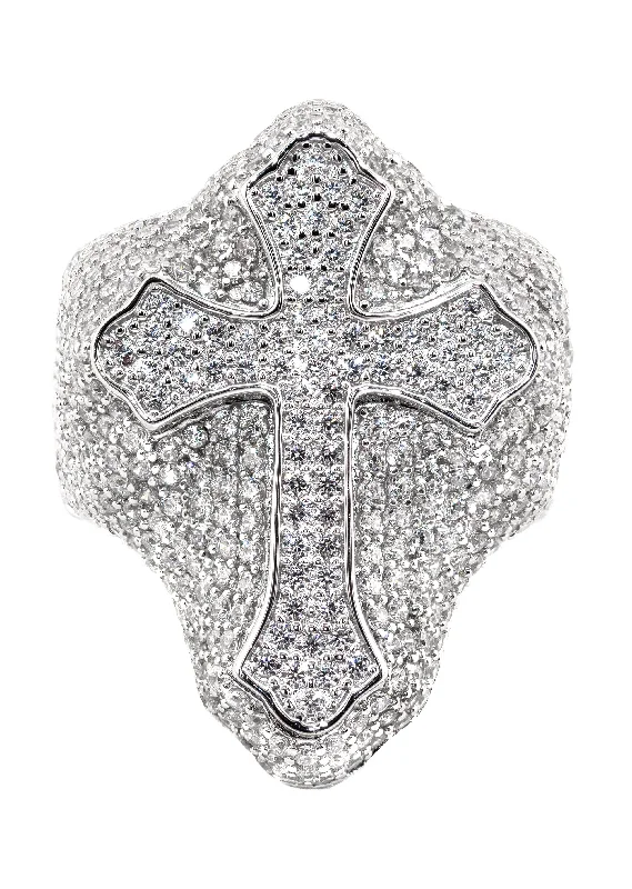 Mens Silver CZ Cross Ring | Appx 10 Grams