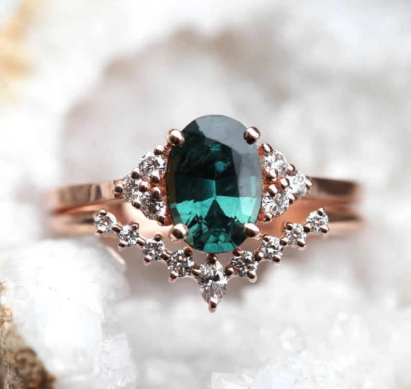 Jewelry Clearance Event – Last Chance For Stunning Deals Fernanda Teal Sapphire Diamond Ring Set