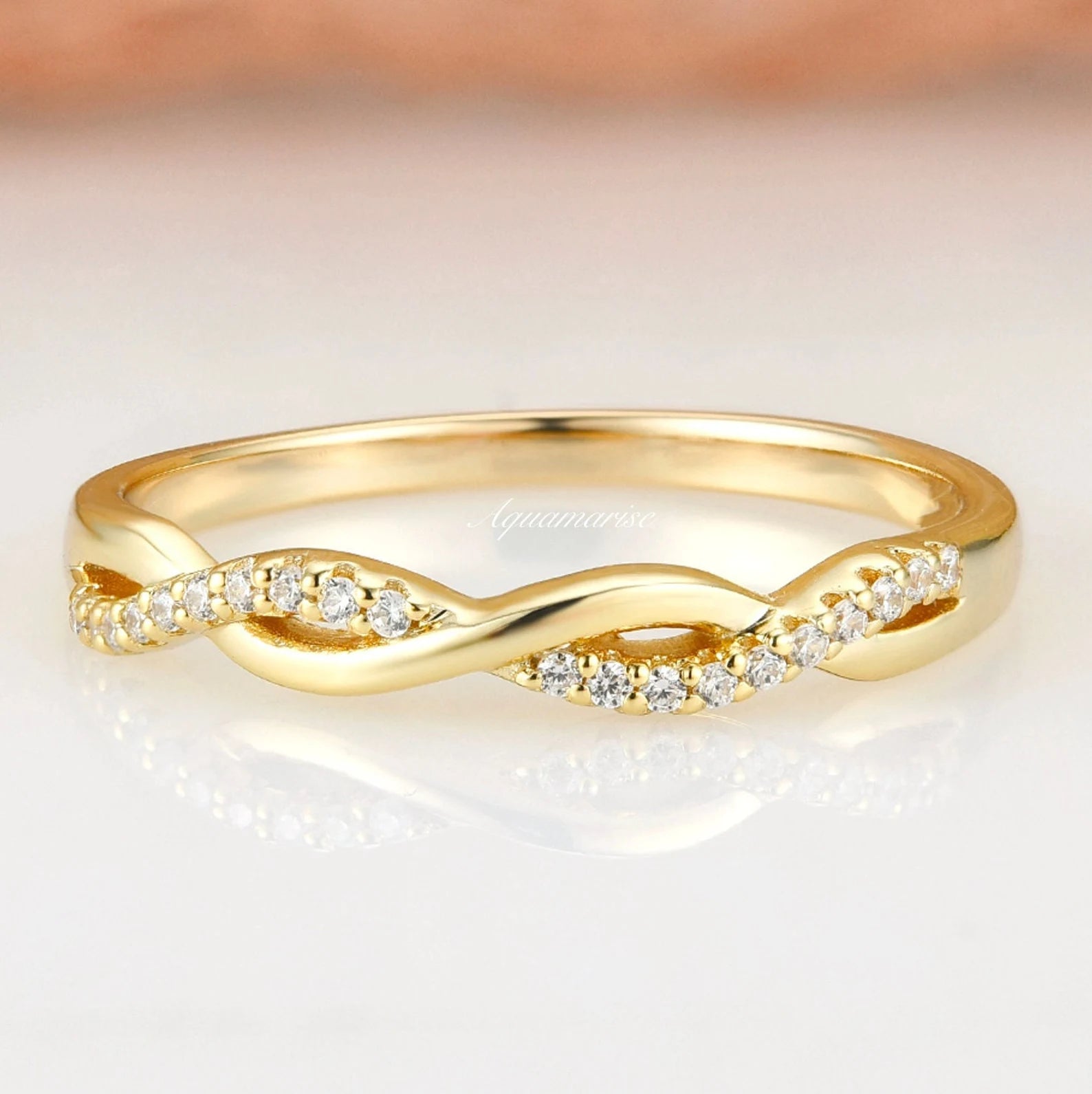 The Perfect Jewelry Piece At The Perfect Price Petite Twisted Vine Diamond Wedding Band- 10K 14K 18K Solid Yellow Gold