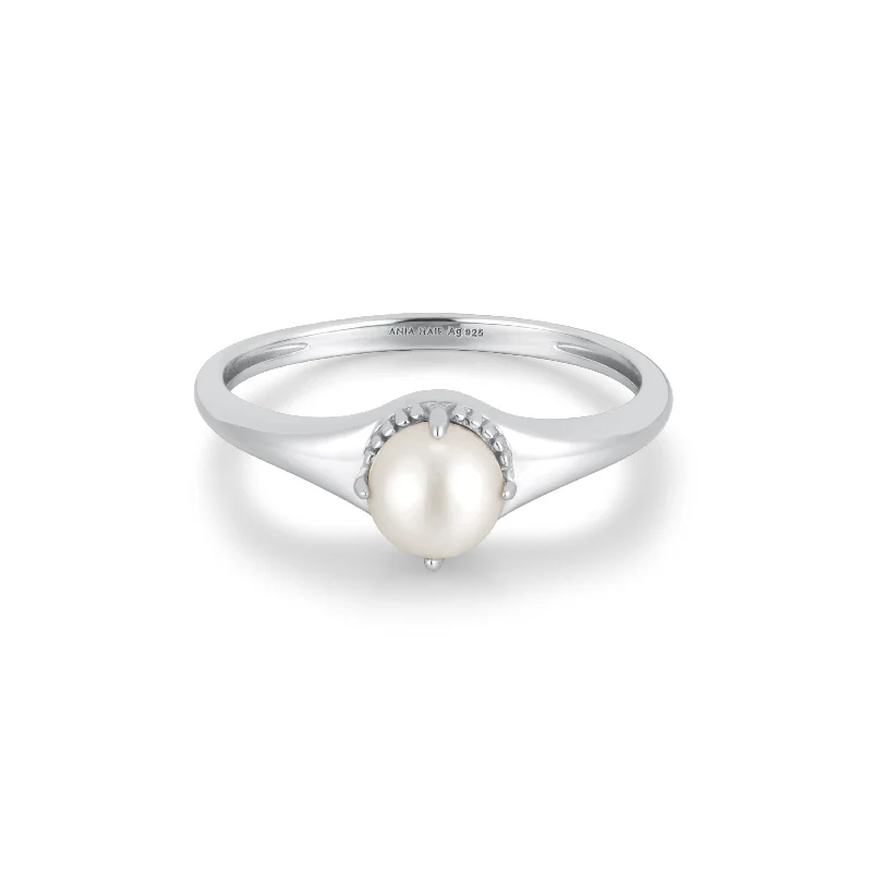 Silver Freshwater Pearl Stacking Ring