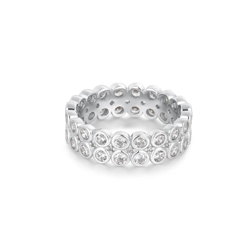 Silver Double Row Bezel Ring