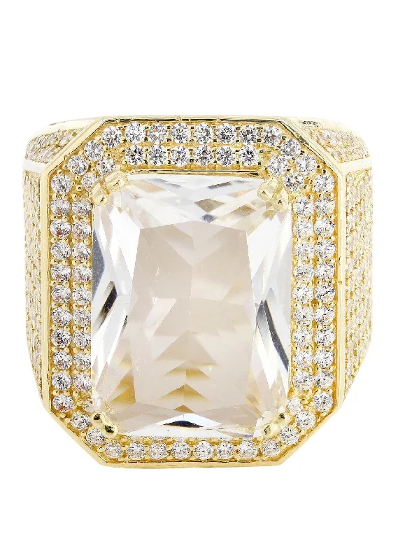 Rock Crystal  10K Gold Mens Ring | 28 Grams