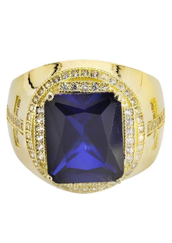 Sapphire  10K Gold Mens Ring | 9 Grams