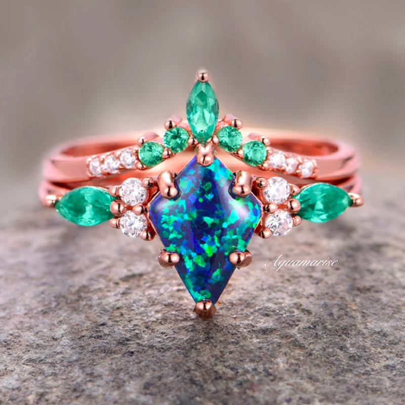 Luxury Jewelry Sale – Elegant Styles At Unbeatable Prices Skye Kite™ Peacock Fire Opal & Emerald Engagement Ring Set- 14K Solid Rose Gold Luxury Jewelry Sale – Elegant Styles At Unbeatable Prices Skye Kite™ Peacock Fire Opal & Emerald Engagement Ring Set- 14K Solid Rose Gold