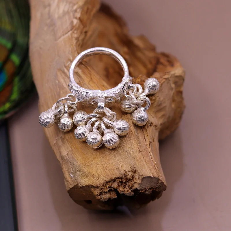 Everyday Jewelry Essentials Now On Sale Sterling silver handmade gorgeous charm ring with fabulous noisy bells, excellent belly dance tribal antique jewelry india sr0208