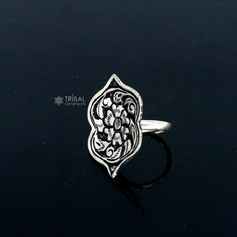 Upgrade Your Jewelry Collection For Less Traditional cultural flower design 925 sterling silver adjustable ring, best tribal ethnic jewelry for belly dance Navratri jewelry sr384