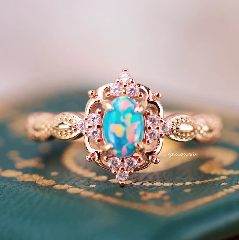 Special Deals On Handcrafted And Designer Jewelry Vintage Blue Fire Opal Engagement Ring- 14K Solid Rose Gold Special Deals On Handcrafted And Designer Jewelry Vintage Blue Fire Opal Engagement Ring- 14K Solid Rose Gold