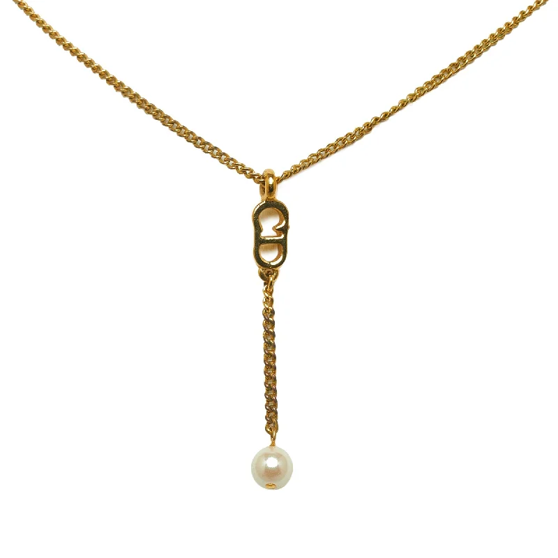 Elevate Your Jewelry Collection With Limited-Time Savings DIOR Logo Faux Pearl Pendant Necklace Costume Necklace