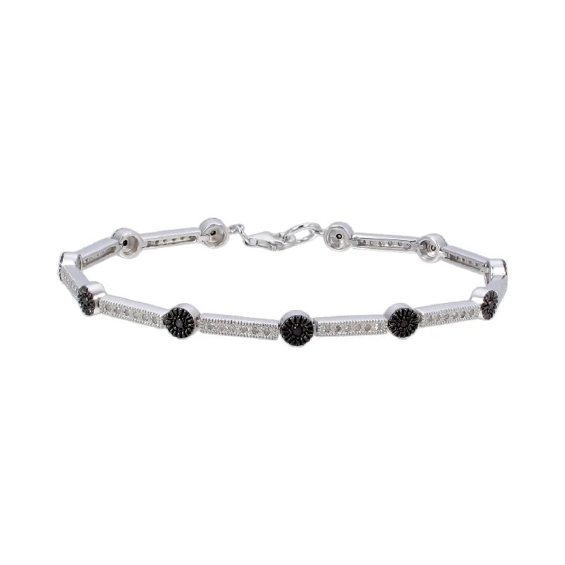 0.55 cttw Black And White Diamond Tennis Bracelet .925 Sterling Silver Rhodium