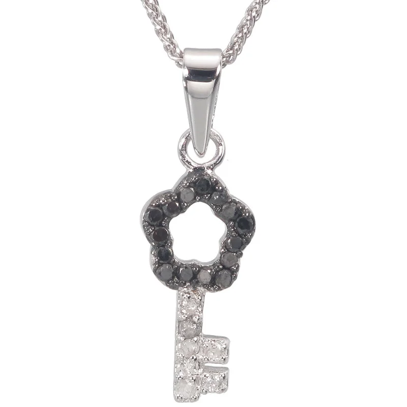 1/5 cttw Black And White Diamond Pendant Necklace .925 Sterling Silver Rhodium