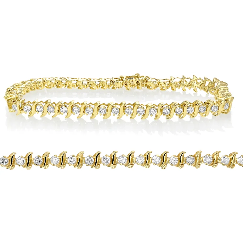 1.50 cttw SI2-I1 IGI Certified Diamond Bracelet 14K Yellow Gold S-Link 7 Inch