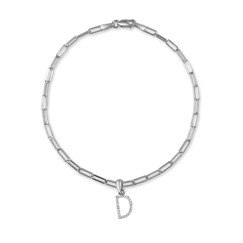 14k White Gold & Diamond Initial Link Bracelet