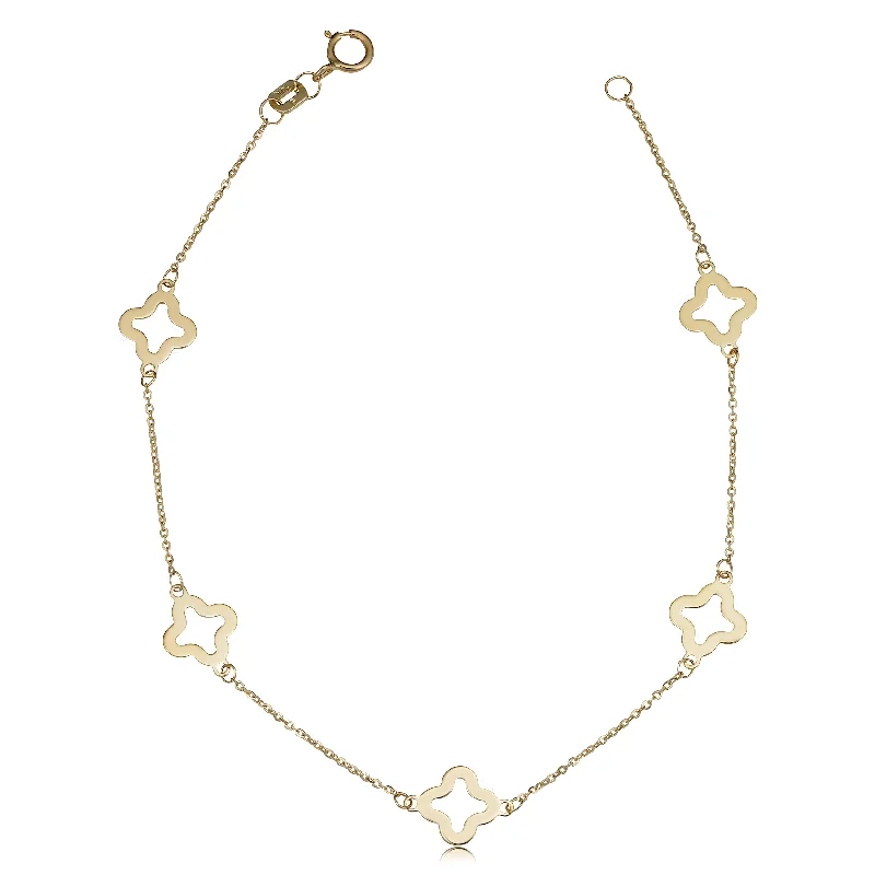 14k Yellow Gold 7.9mm Clover Flower Bracelet (7.5 inch)