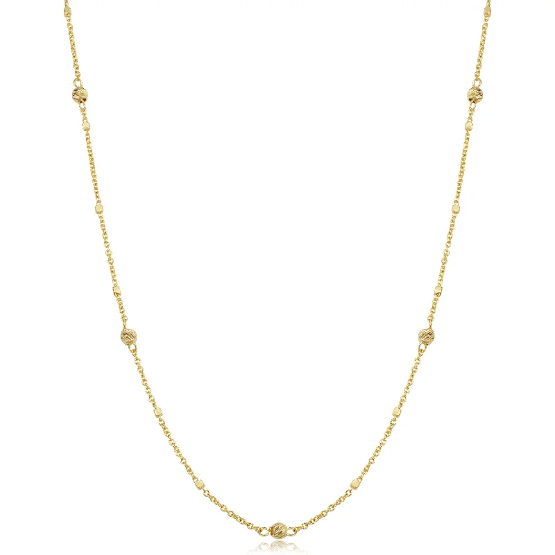 Best Jewelry Deals – Shop Premium Pieces At Great Prices 14k Yellow Gold Cube And Bead Station Necklace (18 inch)