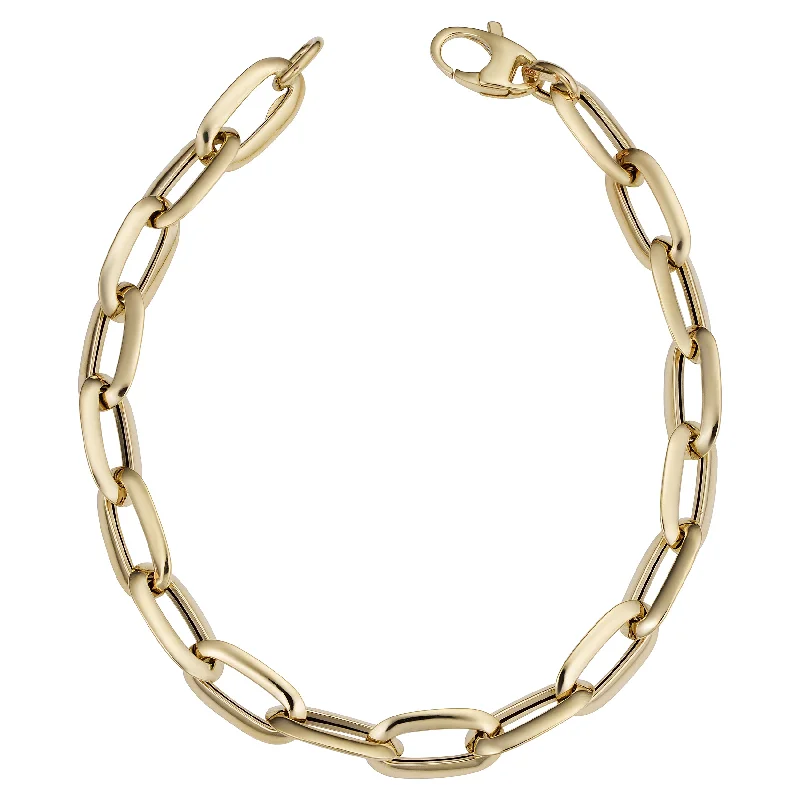 14k Yellow Gold Fancy Oval Link Bracelet (7mm, 8 inch)