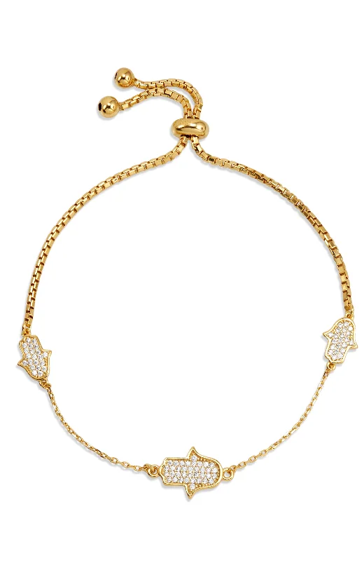 18K Gold Vermeil White Cz Hamsa Pull Bracelet