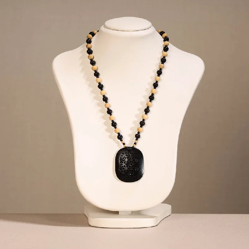 Premium Diamond Jewelry For Unforgettable Moments Fine Hand Carved Abnoos Wooden Pendant Necklace
