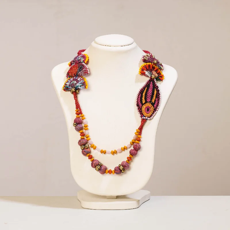 Hand Embroidered Fabart Necklace with Beadwork by Rangila Dhaga