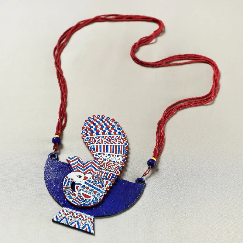 Dainty Floral Jewelry For Feminine Elegance Neel Panchhi - Madhubani Handpainted Wooden Necklace