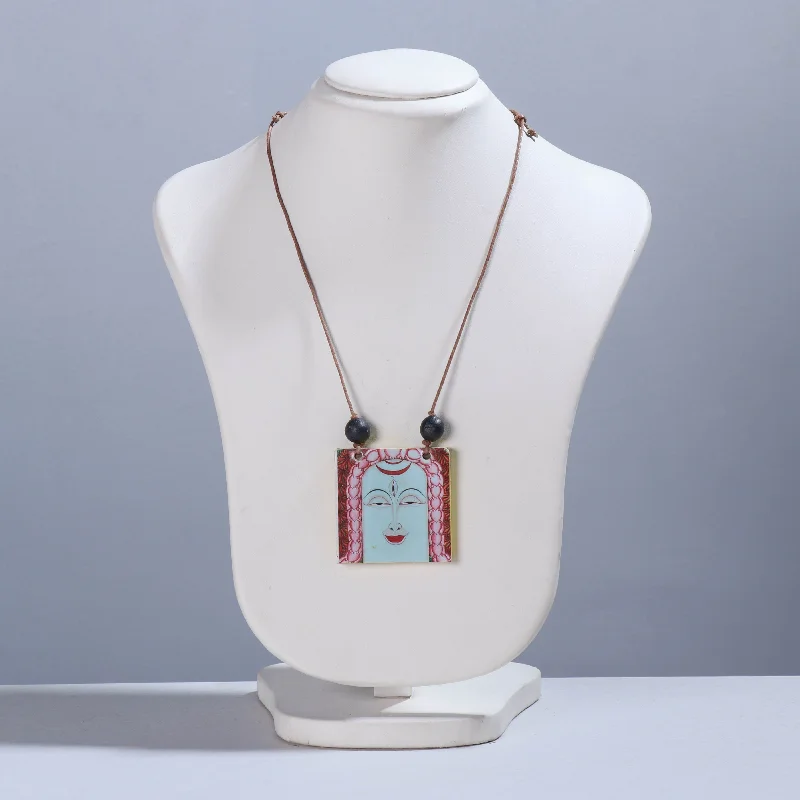 Trendy Minimalist Jewelry For Everyday Wear Handpainted Kerala Mural MDF Wood Necklace