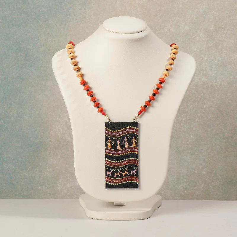 Miniature Handpainted Wooden Necklace With Beads