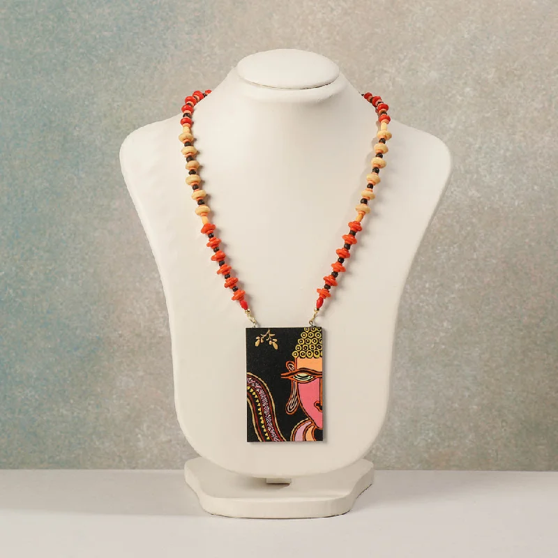 Miniature Handpainted Wooden Necklace With Beads