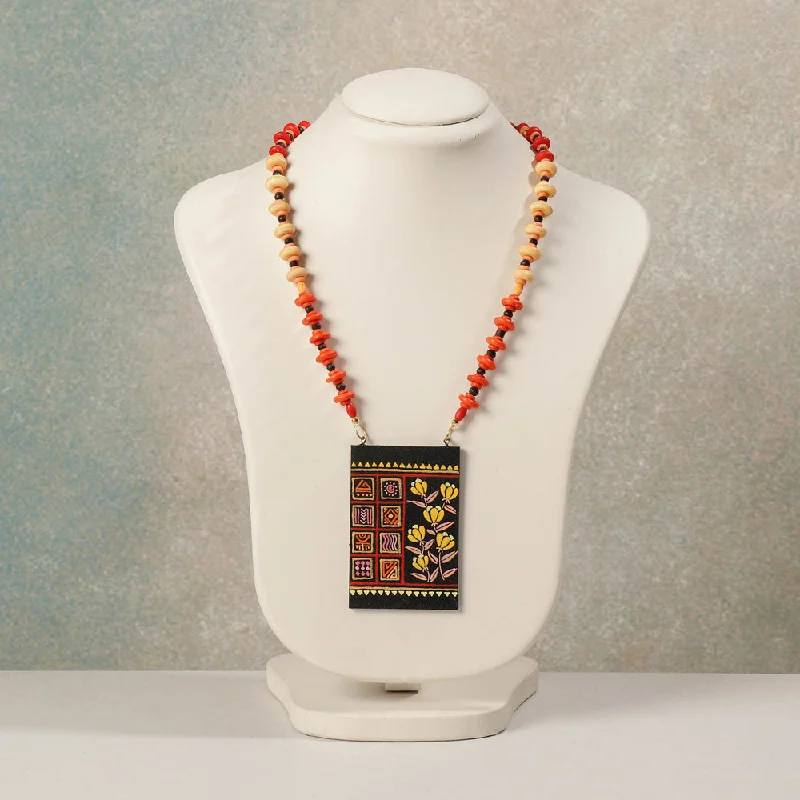 Miniature Handpainted Wooden Necklace With Beads