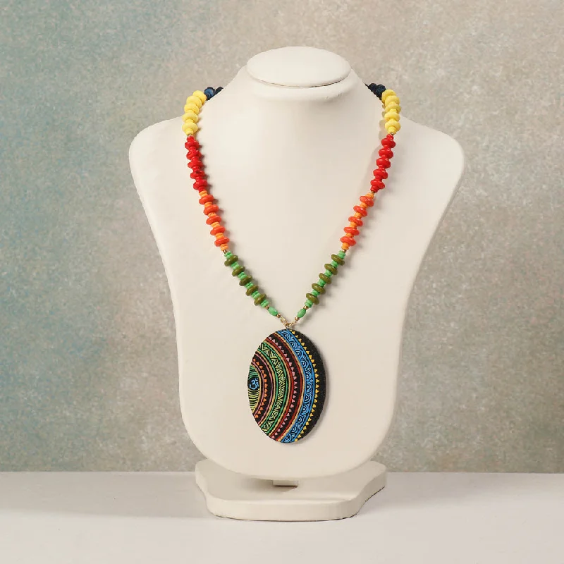 Miniature Handpainted Wooden Necklace With Beads