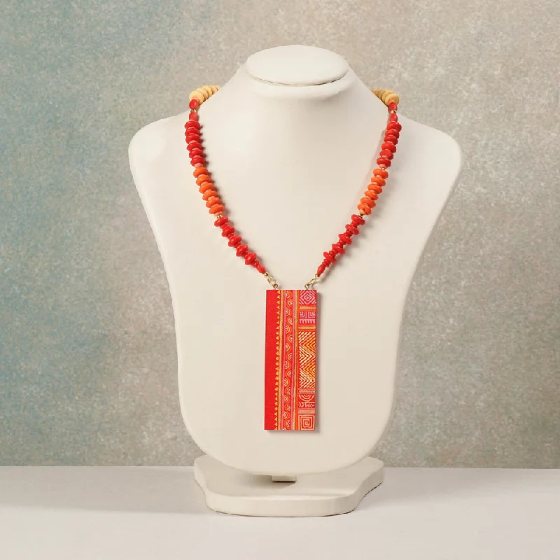 Miniature Handpainted Wooden Necklace With Beads