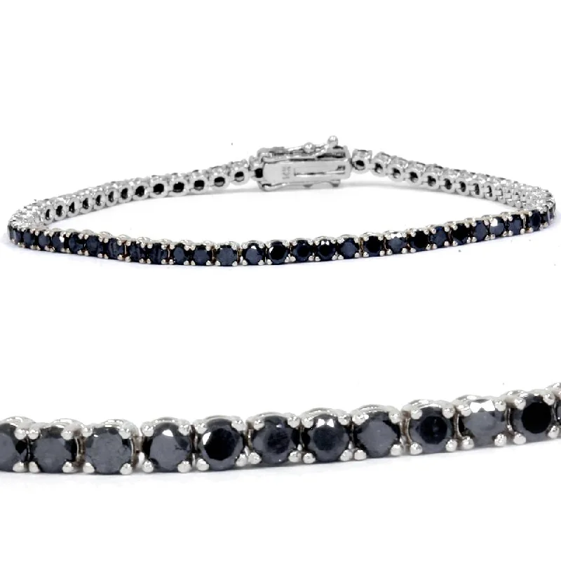 3ct Black Diamond Tennis Bracelet 14K White Gold 7"