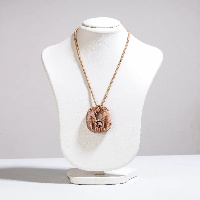 Handmade Pearl Jewelry For Timeless Elegance Fine Hand Carved Kadam Wooden Pendant Necklace