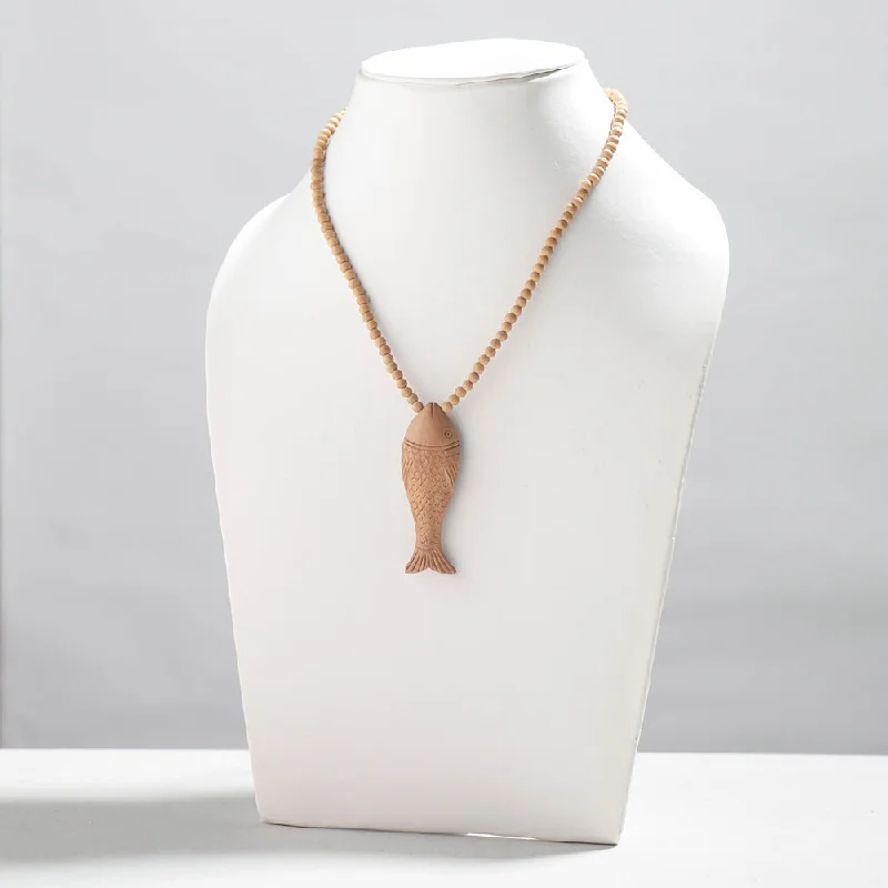 Jewelry Clearance Event – Last Chance For Stunning Deals Fish - Fine Hand Carved Kadam Wooden Pendant Necklace
