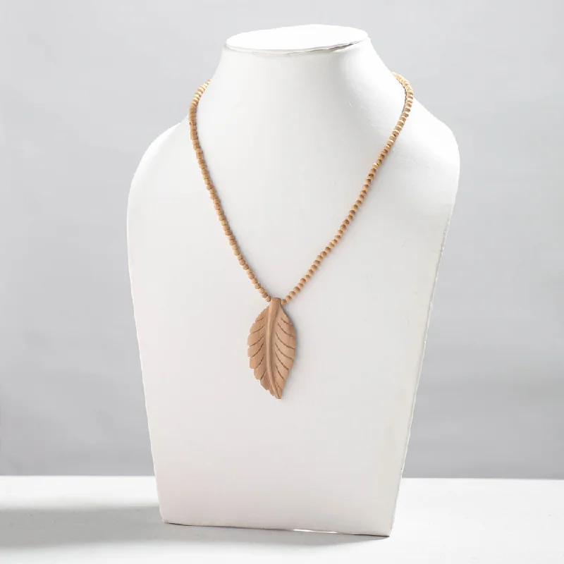 Timeless Jewelry, Timeless Savings – Don't Wait Leaf - Fine Hand Carved Kadam Wooden Pendant Necklace